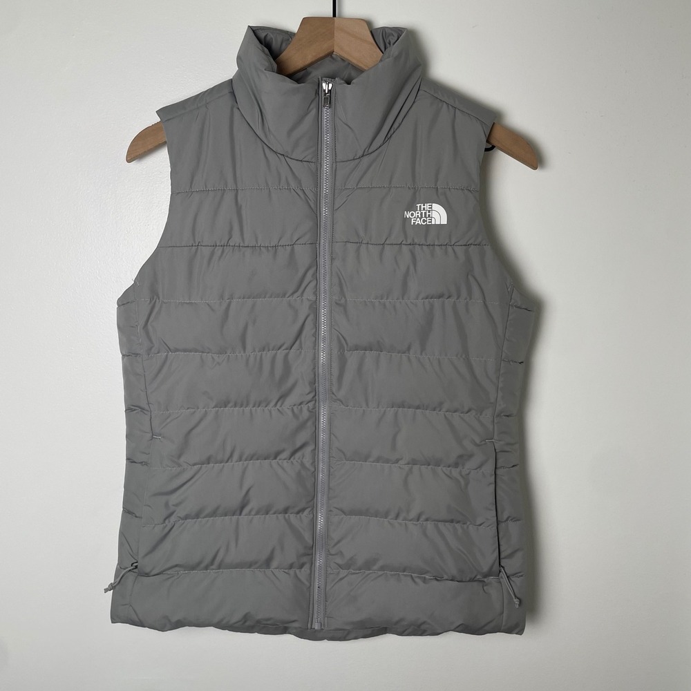The North Face Puffer Vest Womens Small Gray Down Full Zip Outdoor Hiking